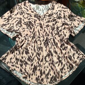 SHEIN Pink and Brown Animal Print Blouse 2XL